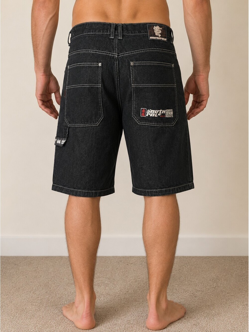 Y2K Southpole Men's Denim Carpenter Shorts Jorts Sz 46 Blk Dark Wash Baggy Urban